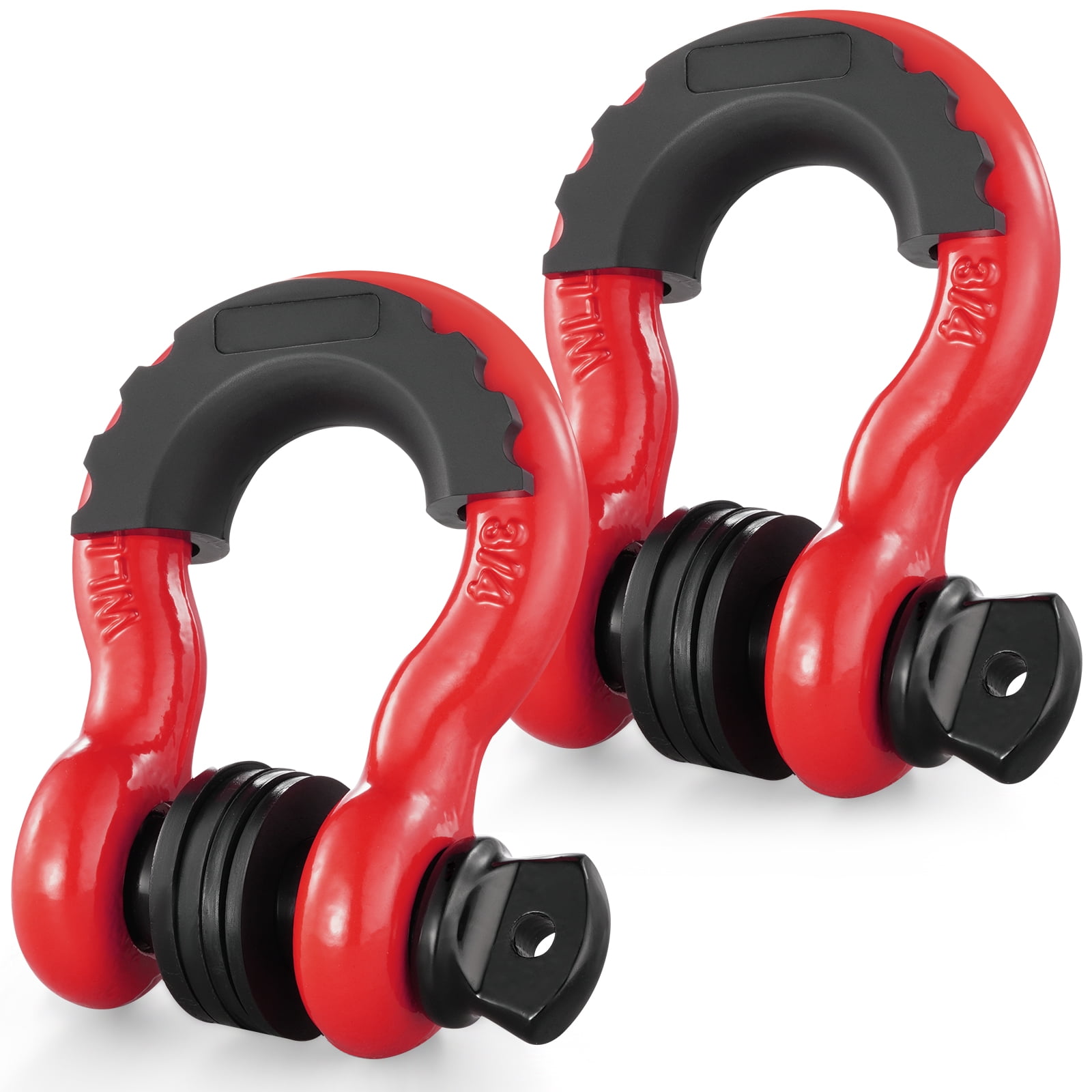 VEVOR 3/4" D-Ring Shackle, 2 Pack Alloy Steel Shackles 62832 lbs (28.5 Ton) Break Strength with 7/8" Screw Pin, Isolators & Washers, Heavy Duty Off Road Vehicle Recovery Shackle for Jeep Truck, Red