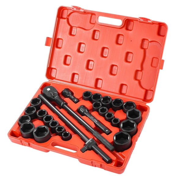 VEVOR 3/4 in Drive Impact Socket Set, 27 Pieces SAE 7/8 in to 2 in and Metric 22 mm to 50 mm, 6 Point Cr-V Alloy Steel for Auto Repair, Includes Extension Bars, Ratchet Handle and Storage Case