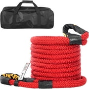 VEVOR 3/4" x 31.5' Recovery Tow Rope, 19,200 lbs, Heavy Duty Nylon Double Braided Kinetic Energy Rope With Loops and Protective Sleeves, for Truck Off-Road Vehicle ATV UTV, Carry Bag Included, Red