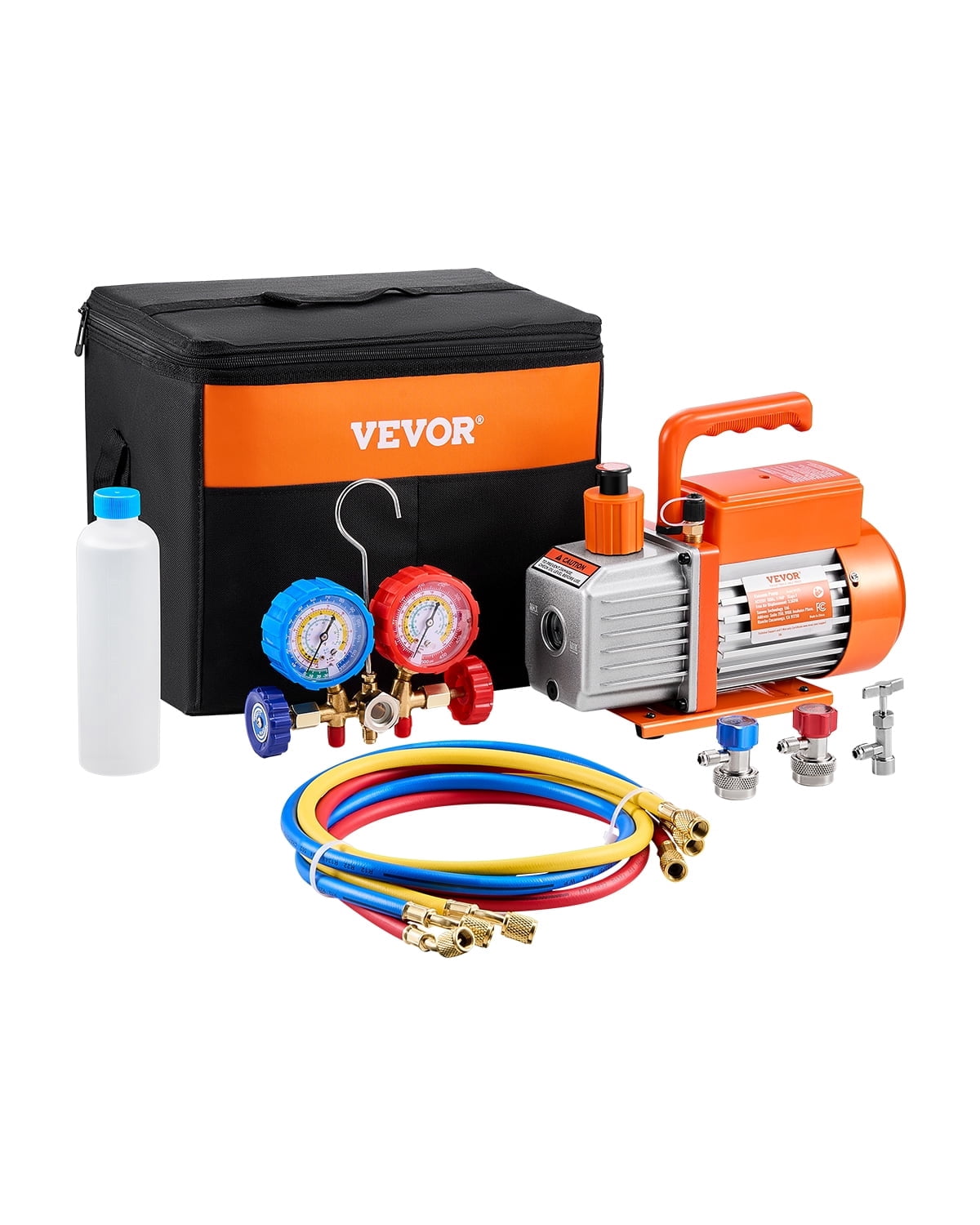 VEVOR 3.5 CFM AC Vacuum Pump and Gauge Set,Single Stage Rotary Vane HVAC Air Vacuum Pump,A/C&nbsp;Refrigerant&nbsp;Manifold Gauge Kit,with Hoses,Air Conditioning Refrigeration for R134a,R12,R22,R502a