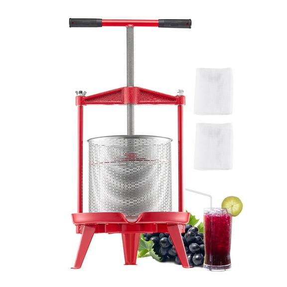 VEVOR 3.69 Gal/14L Fruit Wine Press, Stainless Steel Basket with Cross-beam and Triangular Structure, Manual Juice Maker, Cider Apple Grape Tincture Making Press with T-Handle for Kitchen Home