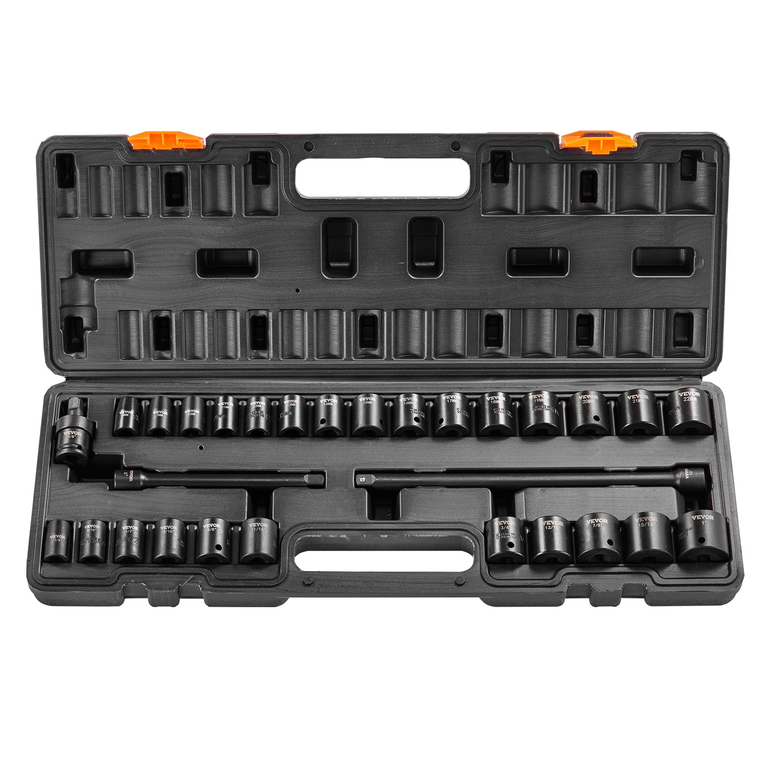 VEVOR 3/8" Drive Socket Set, 29 Pc, SAE 3/8"-1" & Metric 8-22mm, 6 Pt, CR-V Steel, for Vehicle Maintenance, Clear Markings, Durable Build, Includes Case