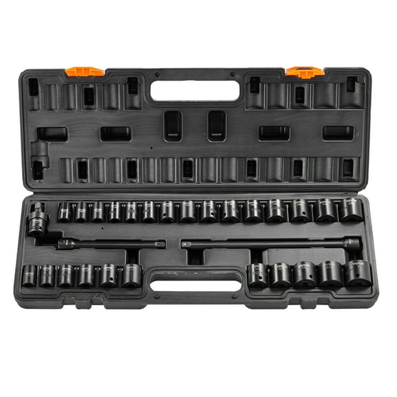 VEVOR 3/8" Drive Impact Socket Set, 29 Piece Shallow Socket Set SAE 3/8"-1" and Metric 8-22mm, 6 Point CR-MO Alloy Steel for Auto Repair,Easy-to-Read Size Markings,Rugged Construction,Storage Case