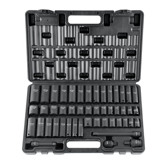 3/8" Drive Impact Socket Set, 48 Piece SAE & Metric Socket Set (5/16"-3/4", 8-22mm) with Extension, Universal Joint & Adapter - Ideal for Automotive Repair