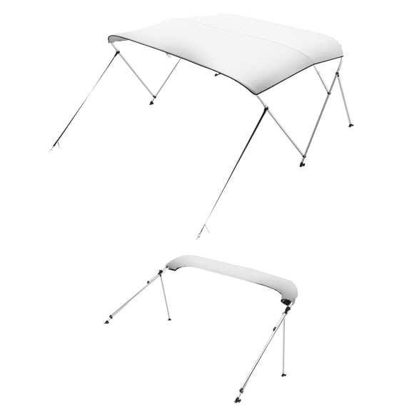 VEVOR 3 Bow Boat Bimini Tops, 600D Polyester Canopy with Aluminum Alloy Frame, Waterproof & Sun Shade Boat Awning Canopy with Storage Bag, 2 Support Poles, 4 Straps, 6'Lx(54"-60")Wx46"H, Light Grey