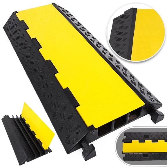 VEVOR 3-Channel Rubber Cable Protector Ramp 2 x 2.3 Inch Dual Channels 44092 lb Capacity with PVC Lid