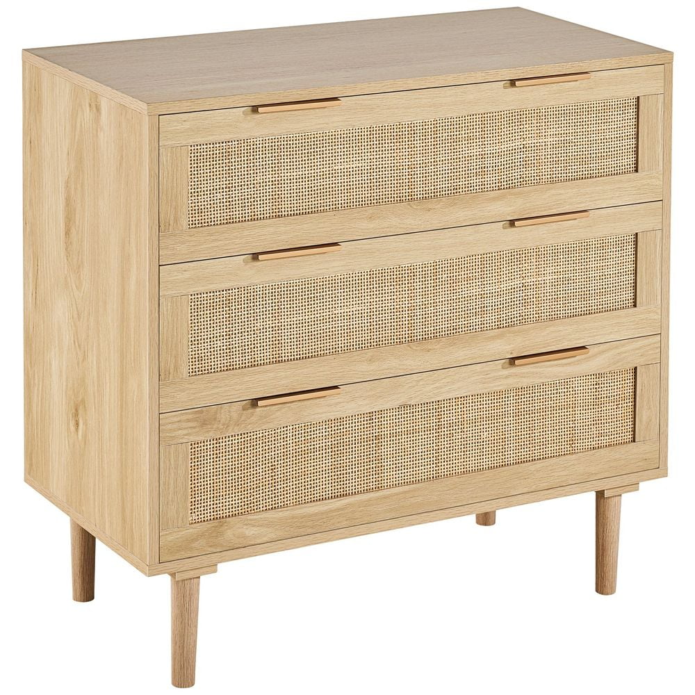 VEVOR 3 Drawer Rattan Dresser, Boho Dresser, Rattan Chest of Drawers ...