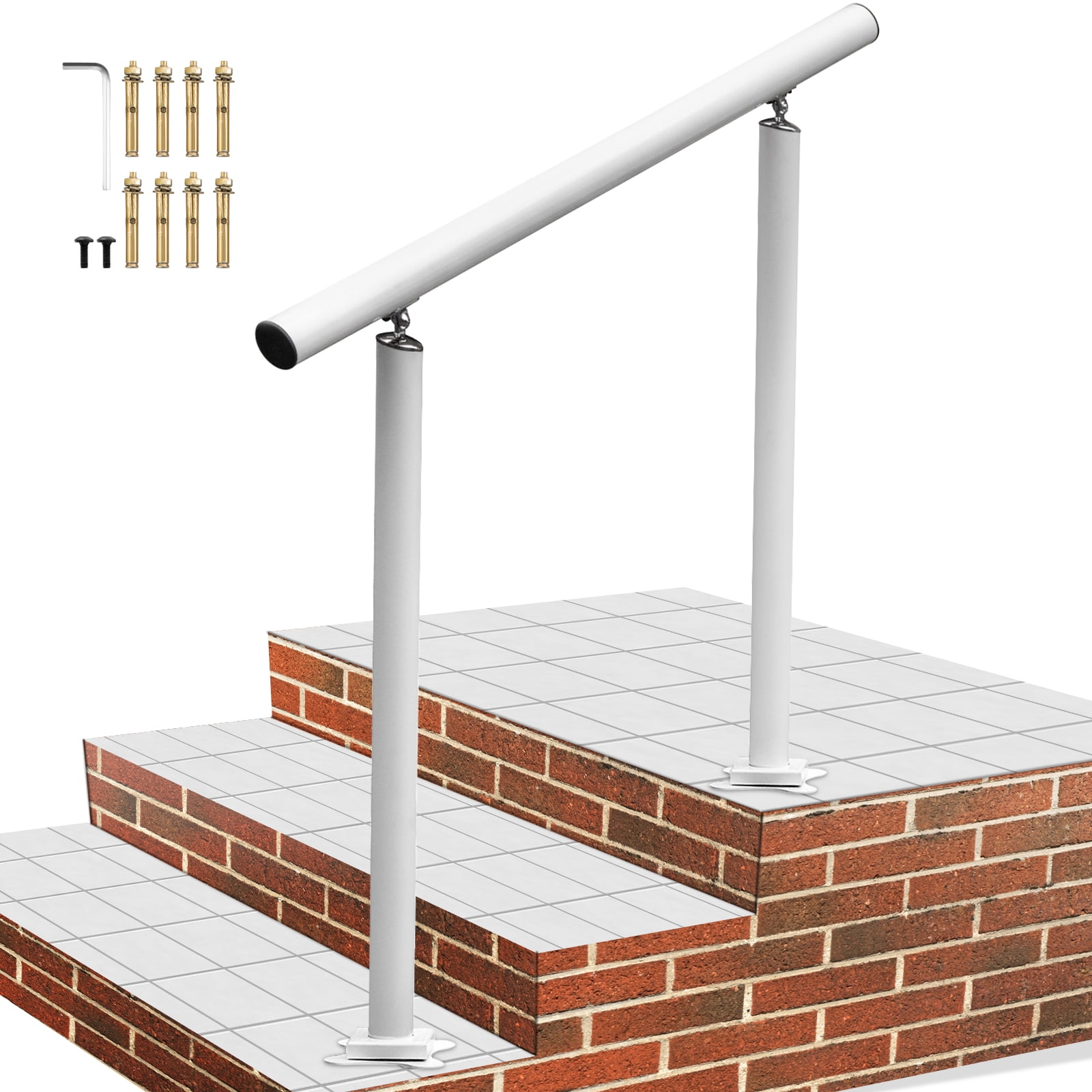 VEVOR 3 FT Handrail Adjustable from 0 to 60 Degrees, 34 inch Outdoor Handrail, Outdoor Stair Railing Handrail for White Aluminum Stair Railing for Garden, Office Area