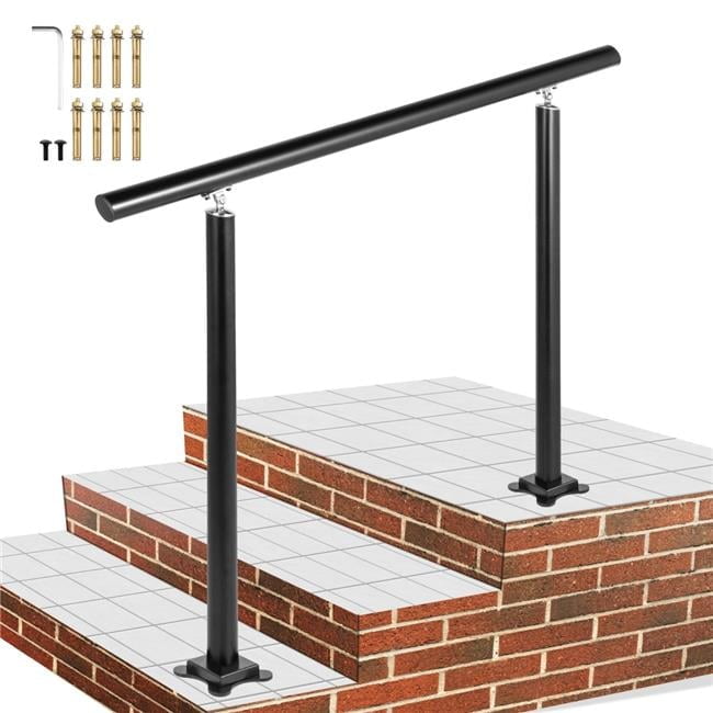 Black Aluminum Adjustable Outdoor Handrail for 1-3 Steps