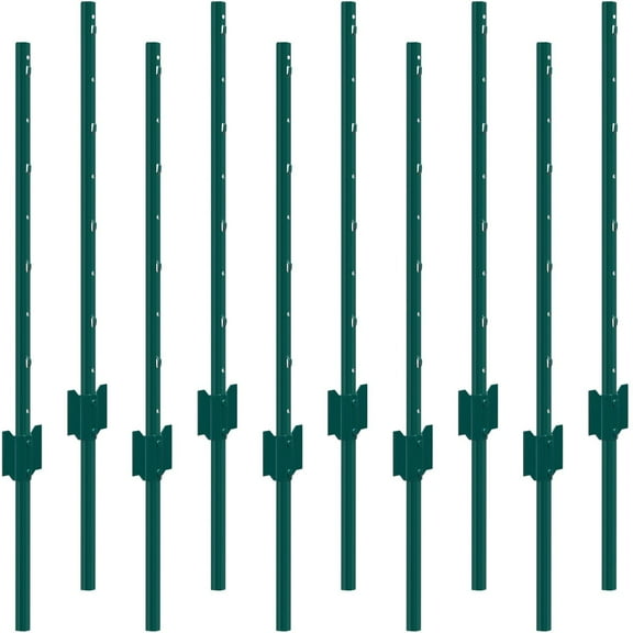 VEVOR 3 Feet Fence Post 10 Pack T-Post Heavy Duty Metal Fence Posts Green