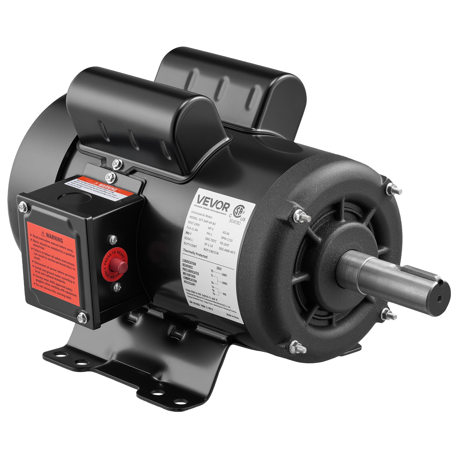 Torque Compressor VEVOR 3 HP Electric Motor, 1750RPM Air Compressor Motor, CW/CCW ...