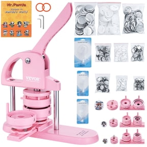 VEVOR 3-IN-1 Button Maker, 1/1.25/2.28 inch(25/32/58mm) Pin Maker, 300pcs Button Parts,Button Maker Machine with Panda Magic Book, Ergonomic Arc Handle Punch Press Kit, For Children DIY Gifts,Pink