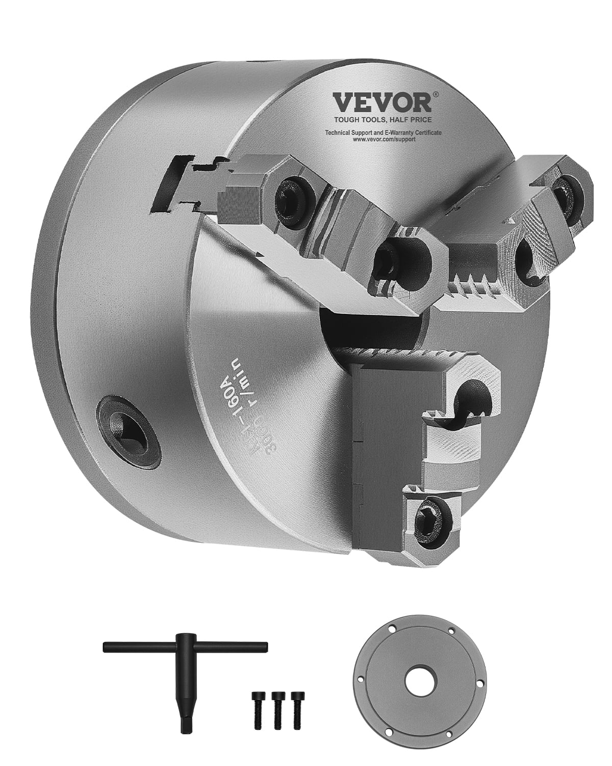 VEVOR 3-Jaw Lathe Chuck,6 Inch (160 mm), Self-Centering Chuck with 1 1/ ...
