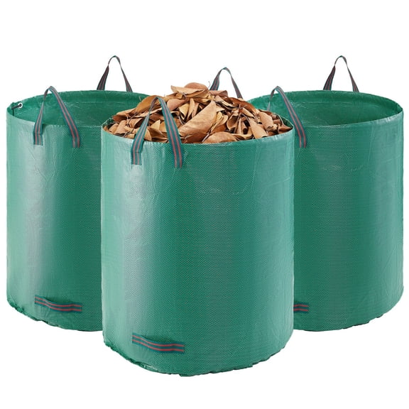 VEVOR 3-Pack 72 Gallon Reusable Yard Waste Bag, Large Lawn Garden Bags, Heavy Duty Collapsible Garden Leaf Trash Container, Stand-Up Grass Clipping Bin, with Reinforcement Ring and Handles, 26.4x30 i