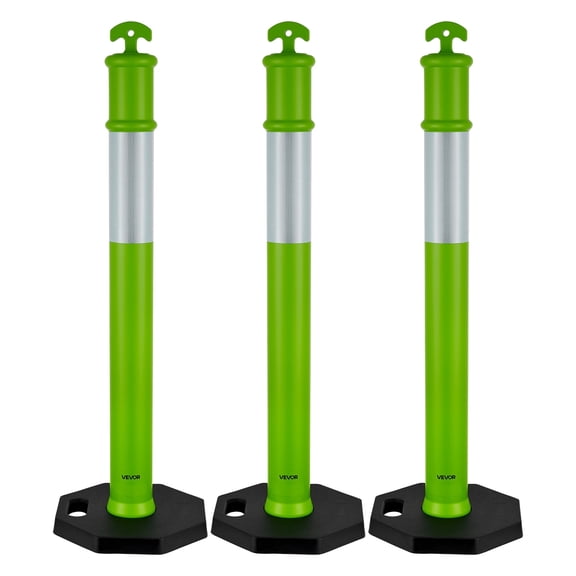 VEVOR 3 Pack Traffic Delineator Posts, 48 inches Traffic Safety Cones with Weighted Base and Reflective Strips, Heavy Duty Delineator Posts for Construction Site, Parking Lot, Crowd Control, Green