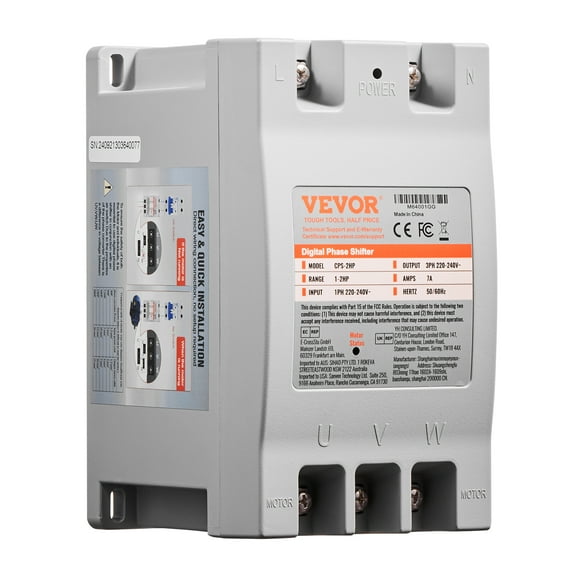 VEVOR 3 Phase Converter - 2HP 7A 220V Single Phase to 3 Phase Converter, 220V-240V Input/Output, Digital Phase Shifter for Residential & Light Commercial Use (One Converter for One Motor Only)