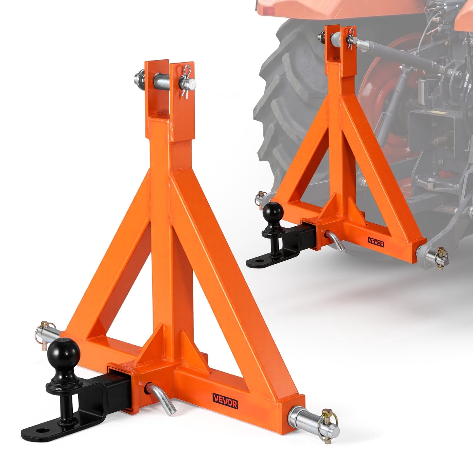 VEVOR 3 Point Trailer Hitch with 2" Receiver, 3 Pt Quick Hitch Attachment with Trailer Ball, Tractor Tow Drawbar Adapter, Fits Category 1, Kubota, Mahindra, Ford, Yanmar, John Deere, Massey Ferguson