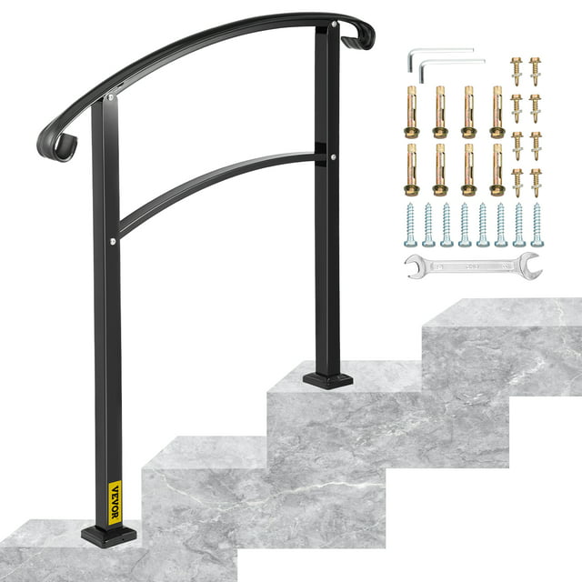 VEVOR 3 Step Iron Handrail for Outdoor Stairs Step Railing Metal ...