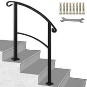 VEVOR 3-Step Transitional Handrail Fits 1 or 3 Steps Matte Black Stair Rail Wrought Iron Handrail with Installation Kit Hand Rails for Outdoor Steps