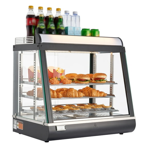 VEVOR 3-Tier Commercial Food Warmer Display, 1200W Food Display Warmer with LED Light, Top Storage and Adjustable Shelves, 86~185 Steam Heating, 75L for Hamburger, Pizza, Bread, Fried Chicken