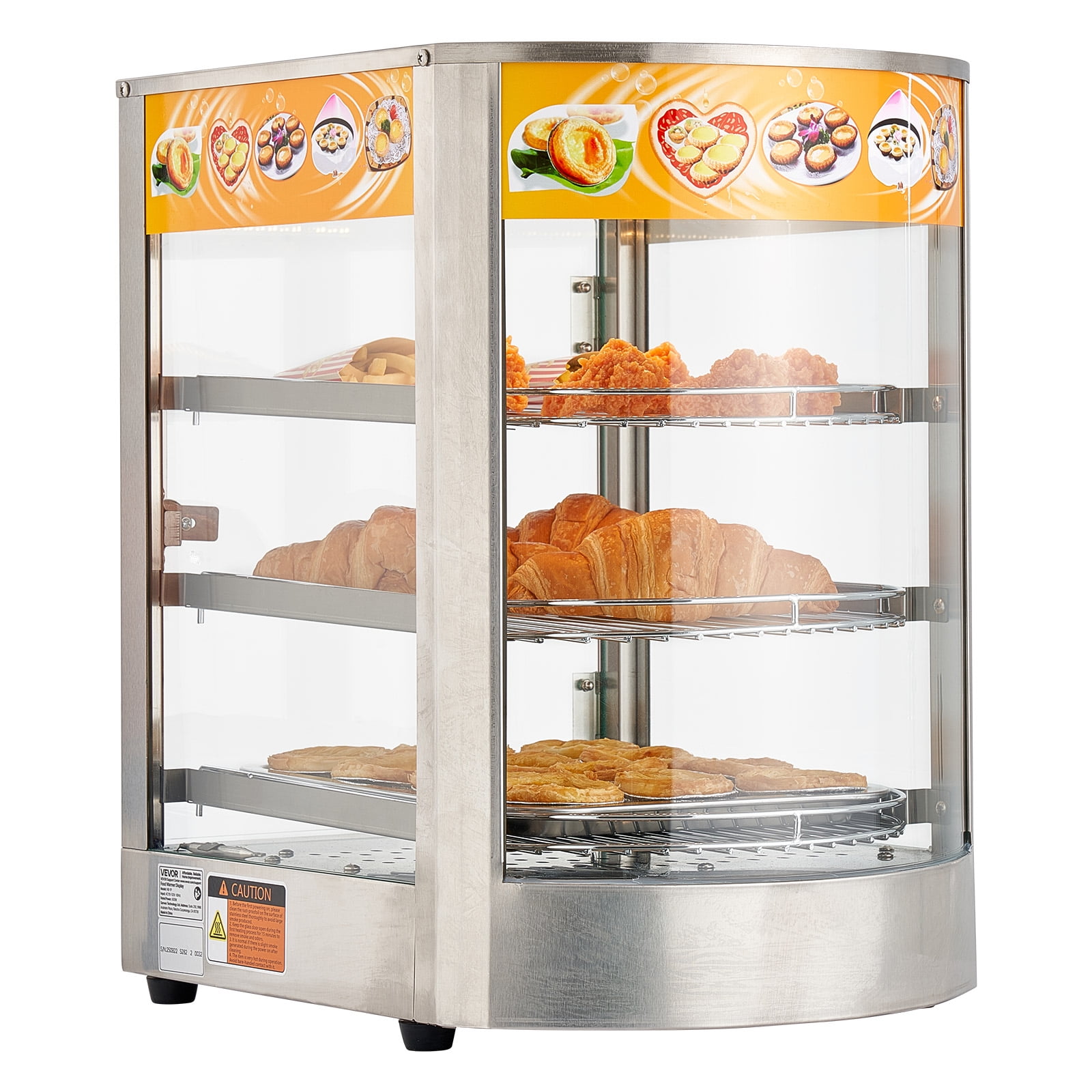 VEVOR 3-Tier Commercial Food Warmer Display, 800W Food Display Warmer with LED Light, Adjustable Shelf and Stainless Steel Frame, 86~185 Air Heating, 60L for Hamburger, Pizza, Bread, Fried Chicken