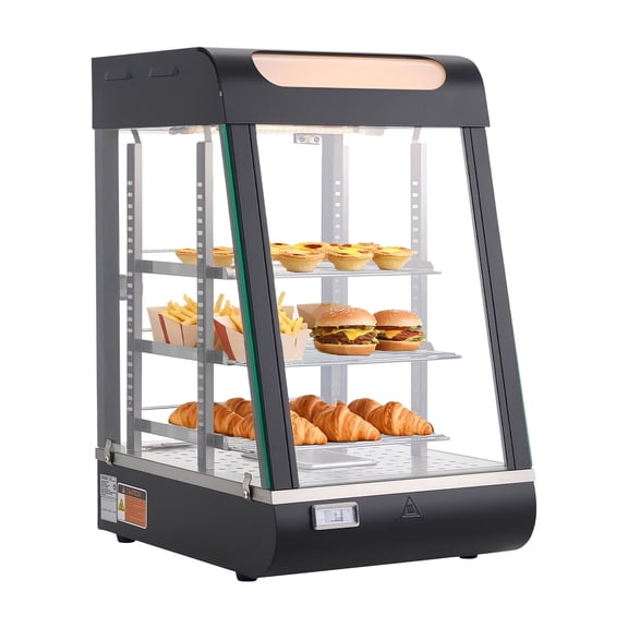 VEVOR 3-Tier Commercial Food Warmer Display, 800W Food Display Warmer with LED Light, Top Storage and Adjustable Shelves, 86~185 Steam Heating, 60 Qt /57L for Hamburger, Pizza, Bread, Fried Chicken