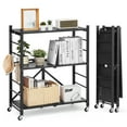 thumbnail image 1 of VEVOR 3-Tier Foldable Storage Shelf, 30W x 13D x 36H Inch Folding Metal Rack Shelving Unit, No Assembly Organizer Shelf with 5 Wheels & 4 Hooks for Pantry, Kitchen, Garage, Basement, Black, 1 of 9