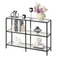 thumbnail image 1 of VEVOR 3-Tier Glass Console Table, Modern Rectangle Sofa Side Table with Tempered Glass Top and Iron Legs, Golden Consloe Desk with Anti-Tip Device for Living Room, Hallway, Entryway, Foyer, Black, 1 of 9