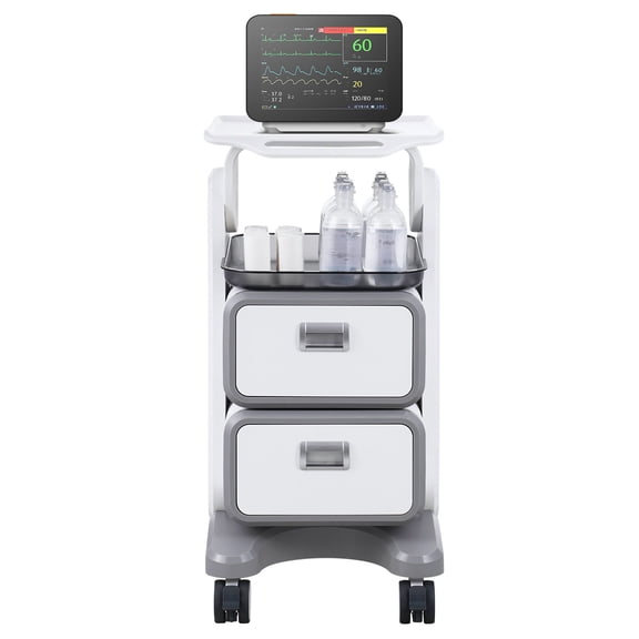 VEVOR 3 Tiers Lab Carts, Lab Utility Cart with 2 Drawers & 1 Top Tray, Mobile Medical Cart with ABS Material, Lab Rolling Cart with 4 Silent Wheels for Lab, Clinic, Hospital, Salon, White