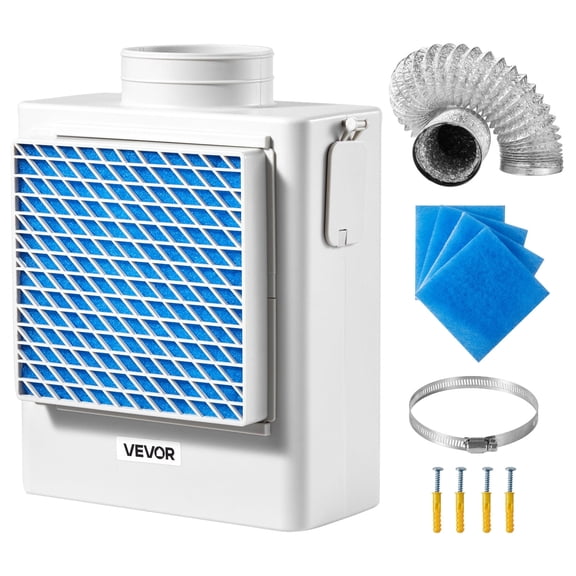 VEVOR 3-in-1 Indoor Dryer Vent Kit,Premium ABS Material Fits 4 inch Exhaust Port, Smart Overheating Reminder Exhaust Hood & Easy-to-Detach Mesh Cap & Multi-layer Purification with 4 Replacement Pads