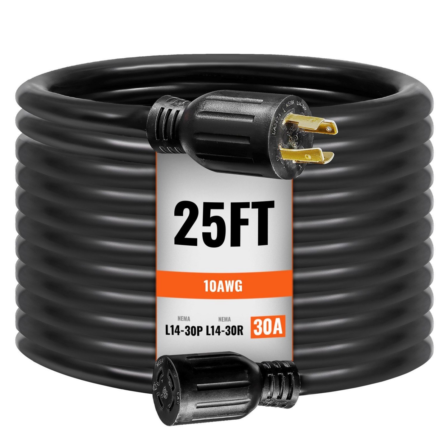 VEVOR 30 Amp Generator Cord and Power Inlet Box Kit  25 FT  NEMA L14-30P/L14-30R STW 10 AWG Generator Power Extension Cord with Twist Lock Connector  Pre-Drilled Inlet Box for RV Outdoor