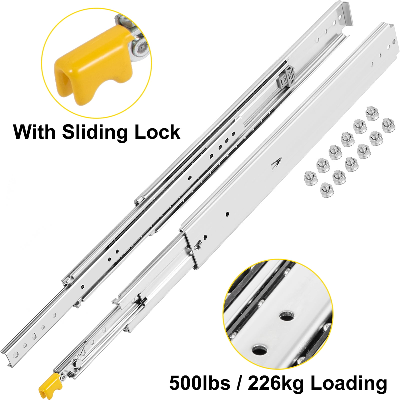 VEVOR 30" Heavy Duty Drawer Slides, Locking Drawer Slides 500lbs Load Capacity Long Full Extension Drawer Slide 1 Pair Side Mount Ball Bearing Drawer Glides Push to Open Drawer Runners Rail