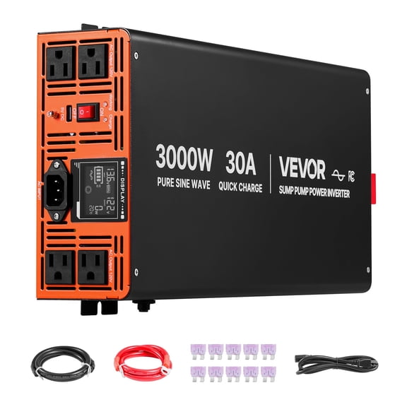 VEVOR 3000W Sump Pump Battery Backup System, LCD Display, Auto Switches to Battery Inverter Power for Sump Pump, Pure Sine Wave, for Basement Protection Emergency and Power Outage,Battery Not Include