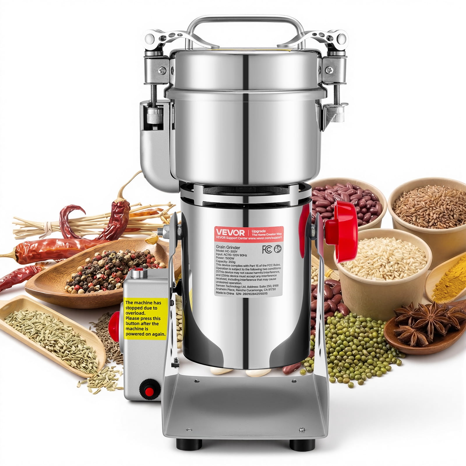 VEVOR 300g Electric Grain Mill Grinder, 1500W 28000RPM High Speed Spice ...