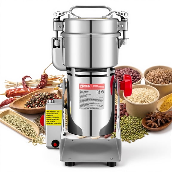 VEVOR 300g Electric Grain Mill Grinder, 1500W 28000RPM High Speed Spice Corn Dry Grinding Machine,Stainless Steel Pulverizer Powder Machine for Dried Grains Coffee Beans Spices Nuts (270 Swing Type)