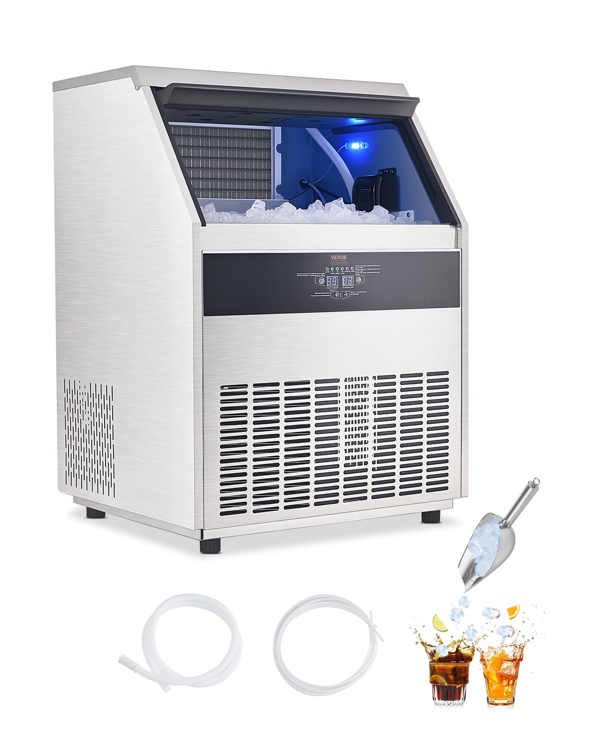 VEVOR 300lbs/24H Commercial Ice Maker,126 Ice Cubes in 15 Minutes, Freestanding Ice Maker Machine with 88lbs Large Storage Capacity for Bar Office Restaurant