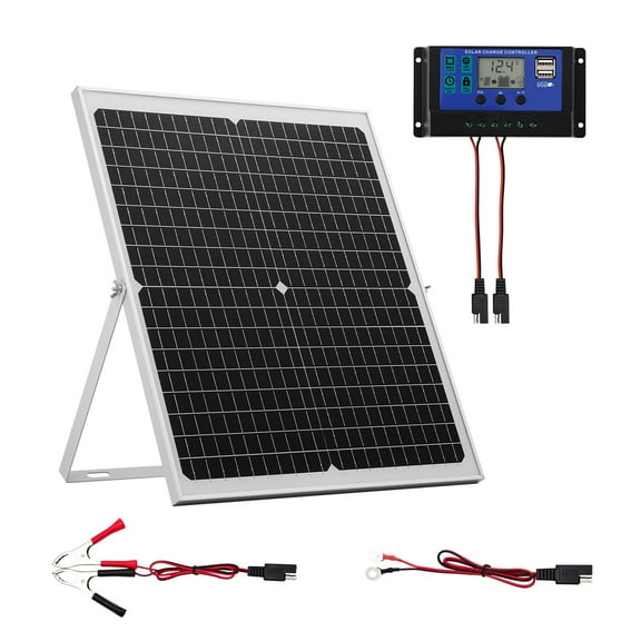 VEVOR 30W 12V Solar Panel Battery Charger, Solar Battery Trickle Charger Maintainer with Intelligent MPPT Controller & Adjustable Mount Bracket, IP67 Waterproof for Car Boat RV Motorcycle Trailer
