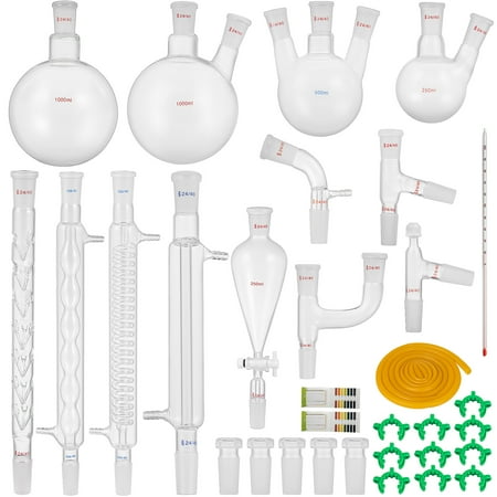 VEVOR 32pcs 24/40 Joints Lab Glassware Kit Organic Chemistry Lab Glassware Set Laboratory Condenser Essential Lab Equipment