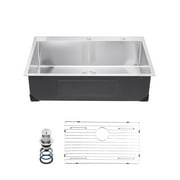 VEVOR 33 inch Kitchen Sink Workstation, 304 Stainless Steel Top Mount Sinks, Drop-In Single Bowl Farmhouse Basin with Accessories, Household Dishwasher Sinks for RV, Prep Kitchen, Laundry Room, Bar
