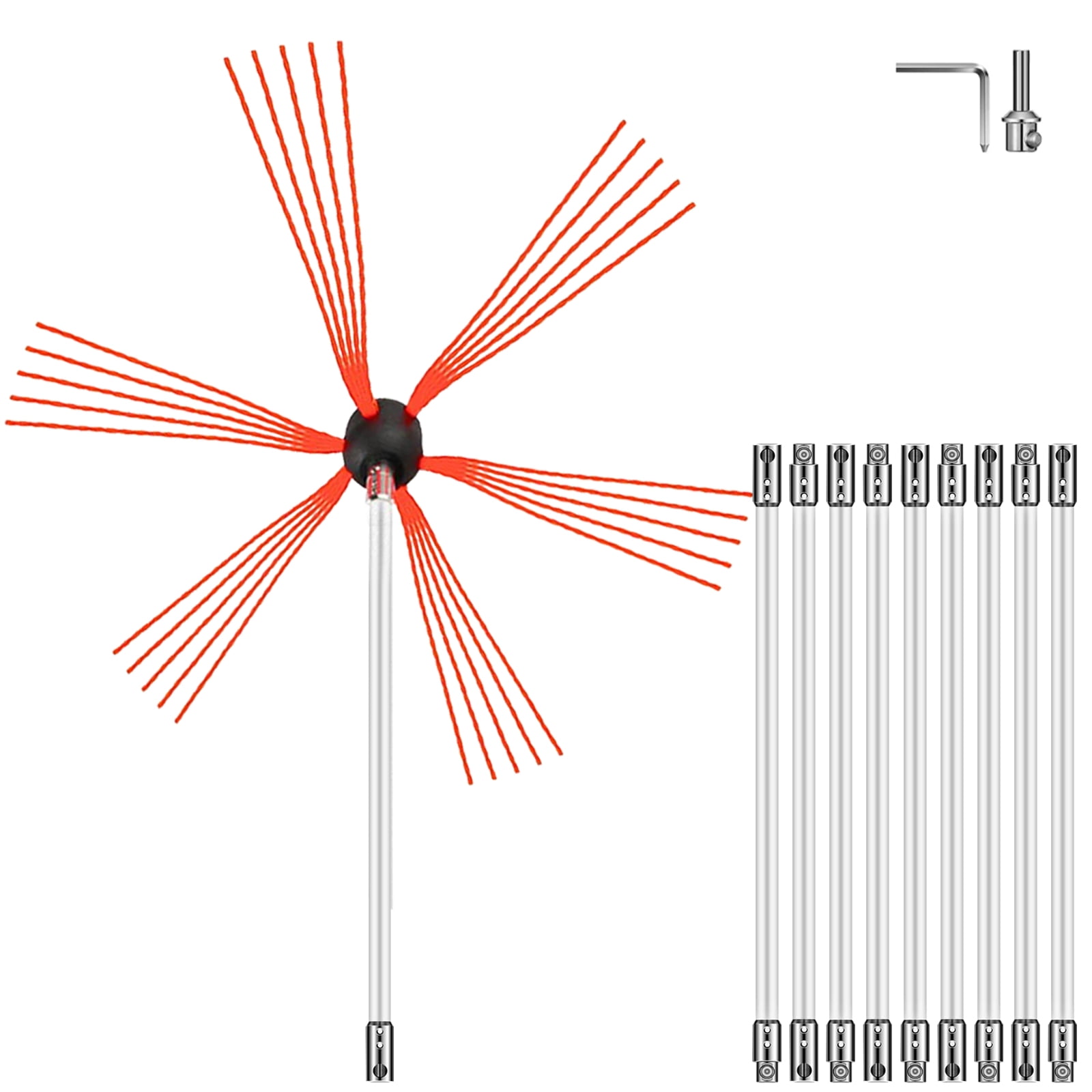 VEVOR 33ft Chimney Sweep Kit with10 Nylon Flexible Rods,Chimney Brush