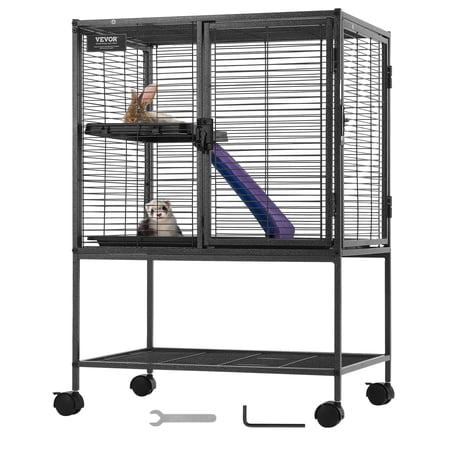 VEVOR 34" Rolling Metal Ferret Cage, Large 2-Tier Small Animal Cage with Ramps & Tray, Easy to Set up for Pet Rats, Hamster, Guinea Pig, Chinchilla, Squirrel, Hedgehogs, Bunny