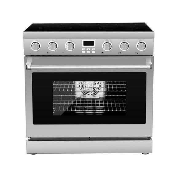 VEVOR 36 in Electric Range Oven, 6.0 Cu. Ft. Capacity Compact Freestanding Oven, Stainless Steel Kitchen Stove, with 5 Burners, Digital Screen Button Control, Easy Reach Racks for RV(No Power Cord)