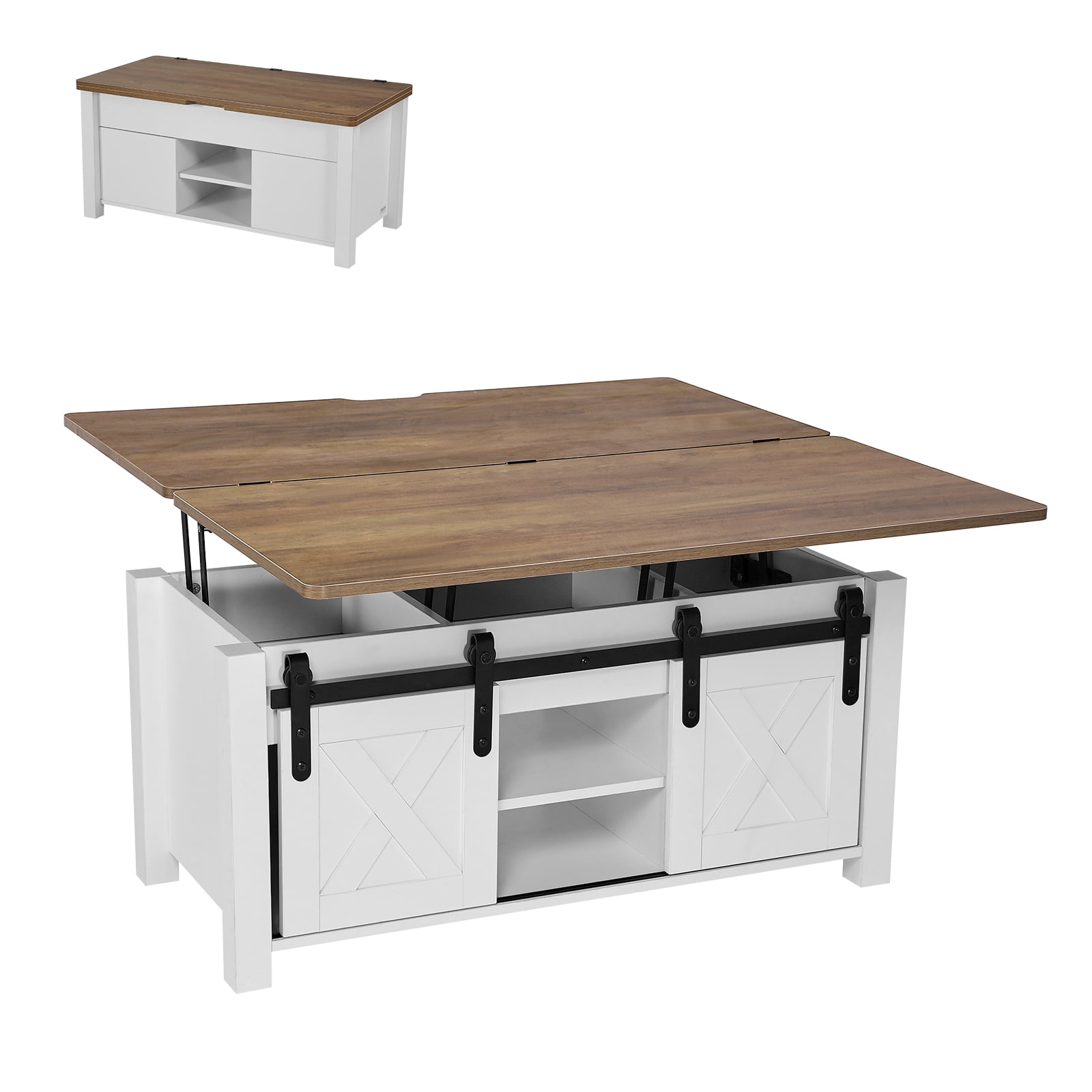 VEVOR 39.4 in Farmhouse Lift Top Coffee Table,Rustic Center Table with ...