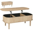 thumbnail image 1 of VEVOR 39.4 in Lift Top Coffee Table,Fluted Oval Coffee Table with 3 Hidden Compartment, Mid Century Wooden Oval Center Desk with Storage, Lift Up Tabletop for Home & Office, Easy Assembly, Burlywood, 1 of 9