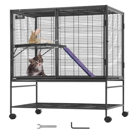 VEVOR 39" Rolling Metal Ferret Cage, Large 2-Tier Small Animal Cage with Ramps & Tray, Easy to Set up for Pet Rats, Hamster, Guinea Pig, Chinchilla, Squirrel, Hedgehogs, Bunny
