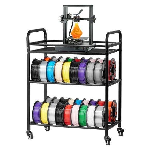 VEVOR 3D Printer Filament Storage Rack, 3 Tier Heavy Duty Storage Shelf, Rolling Filament Spool Holders Racks with Wheels, Filaments Organzied for 3D Printing Station, Office, Workshop (Shelf Only)