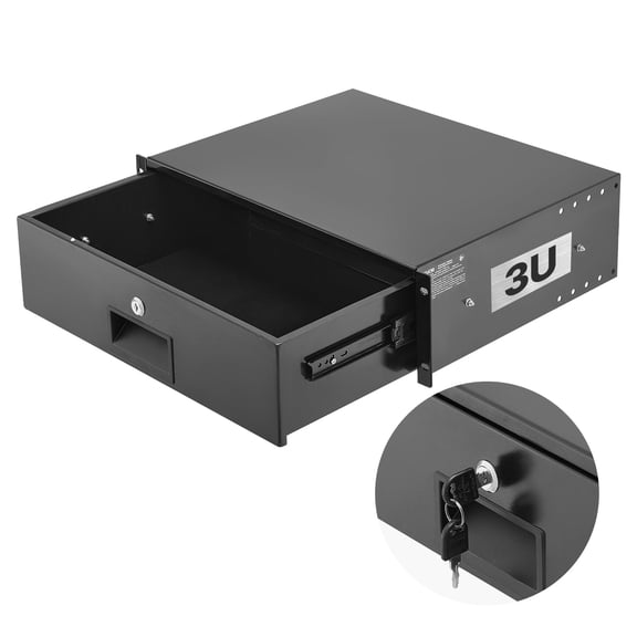 VEVOR 3U Rack Mount Drawer, 50 lbs Max Load-Bearing,Lockable Server Cabinet Case, Sliding Drawer with Lock and Cable Management Holes, for 19 in Network Equipment Server AV Rack or Cabinet Enclosure