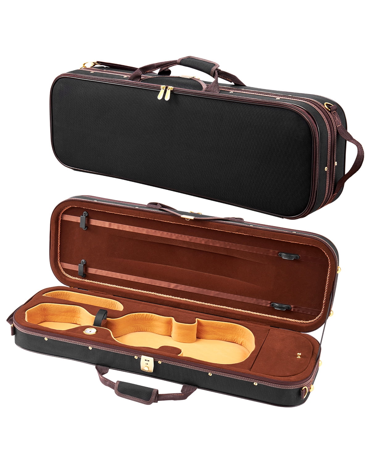 VEVOR 4/4 Full Size Violin Case, Built-in Hygrometer, Lightweight Portable Travel Carrying Bag, with Plush Lining, Shoulder Straps, Anti-Scratch, Professional Oblong Shape, for Violin, Black