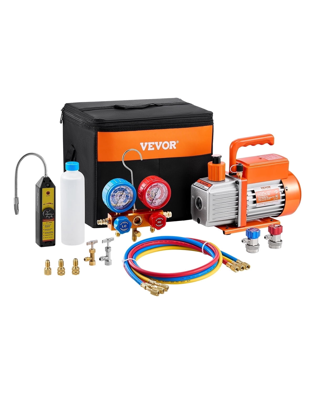 VEVOR 4.5 CFM AC Vacuum Pump and Gauge Set,Single Stage Rotary Vane HVAC Air Vacuum Pump,A/C&nbsp;Refrigerant&nbsp;Manifold Gauge Kit,with Leak Detector Hoses,for R134a,R12,R22,R502a,R410A,R404,R407C
