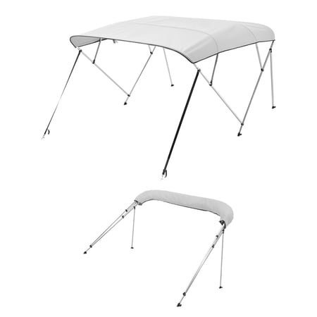 VEVOR 4 Bow Boat Bimini Tops, 600D Polyester Canopy with Aluminum Alloy Frame, Waterproof & Sun Shade Boat Awning Canopy with Storage Bag, 2 Support Poles, 4 Straps, 96"Lx(67"-72")Wx54"H, Light Grey